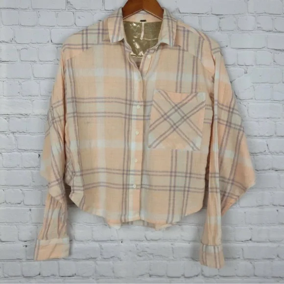 FREE PEOPLE PLAID BUTTON DOW TOP - Picture 6 of 6